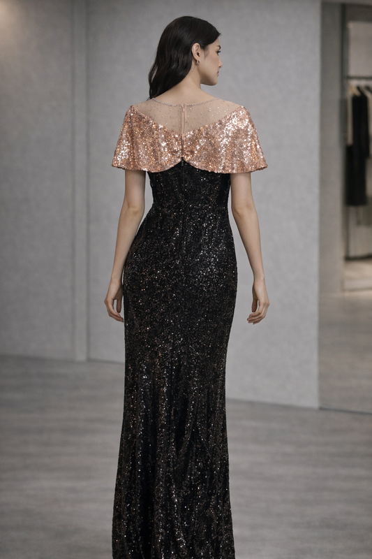 BLACK & ROSE GOLD SEQUIN GOWN