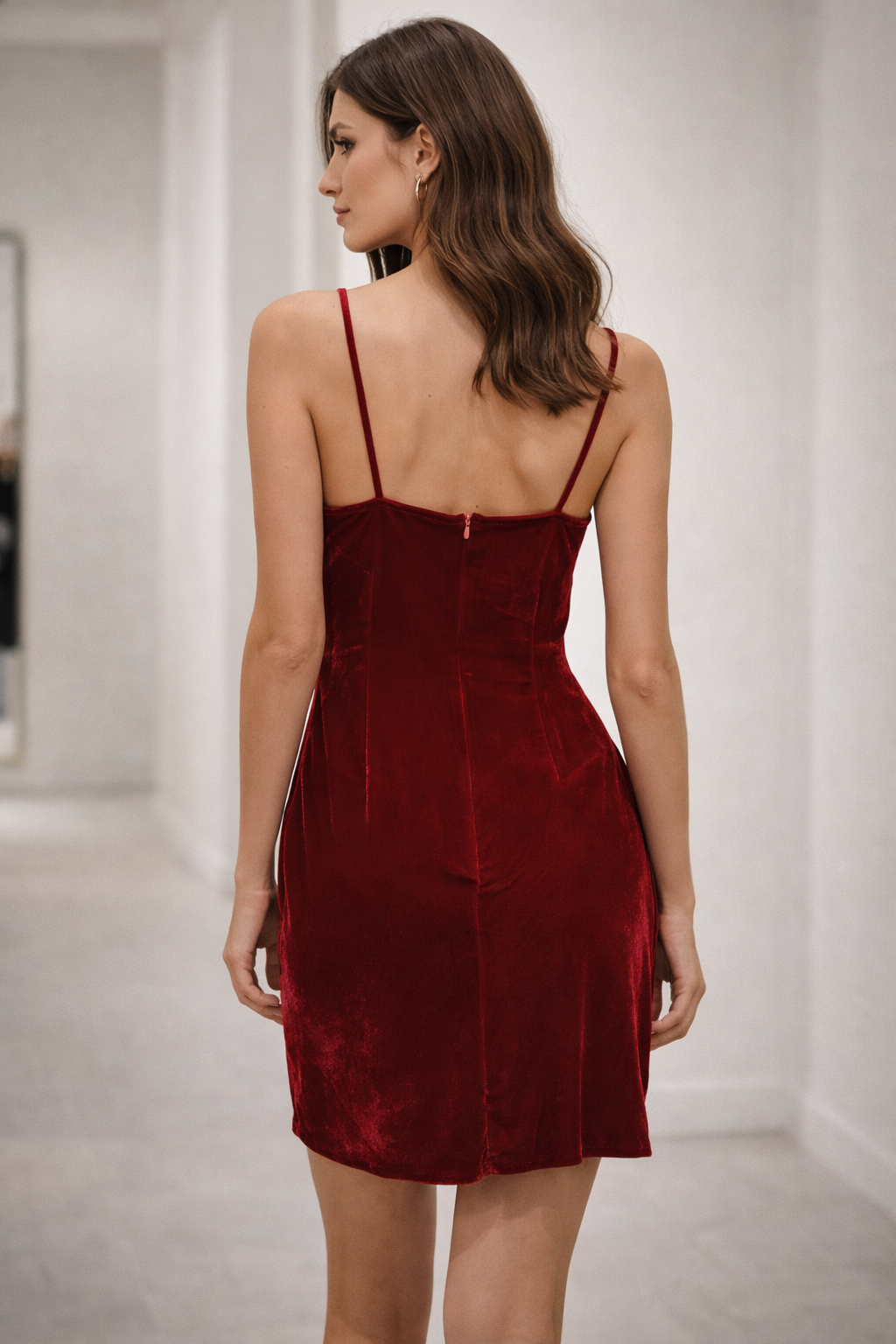 RUBY VELVET RHINESTONE MINI DRESS