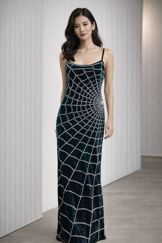 EMERALD  VELVET RHINESTONE PARTY WEAR