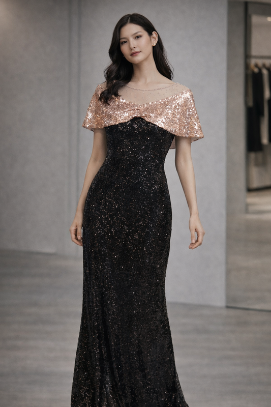 BLACK & ROSE GOLD SEQUIN GOWN