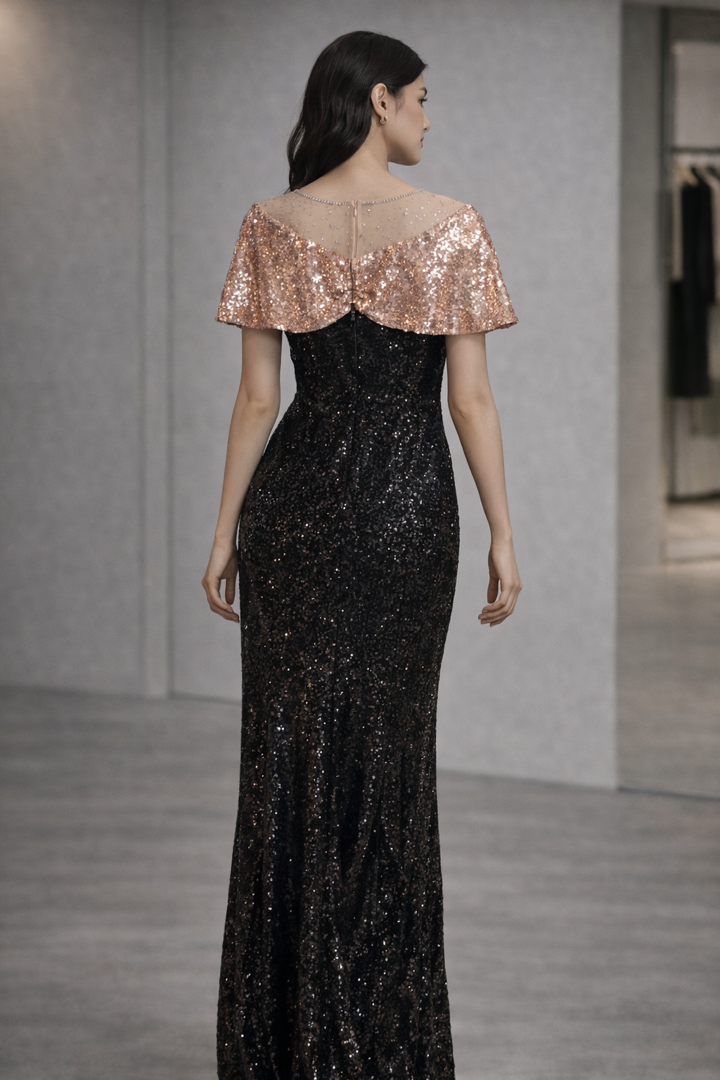 BLACK & ROSE GOLD SEQUIN GOWN