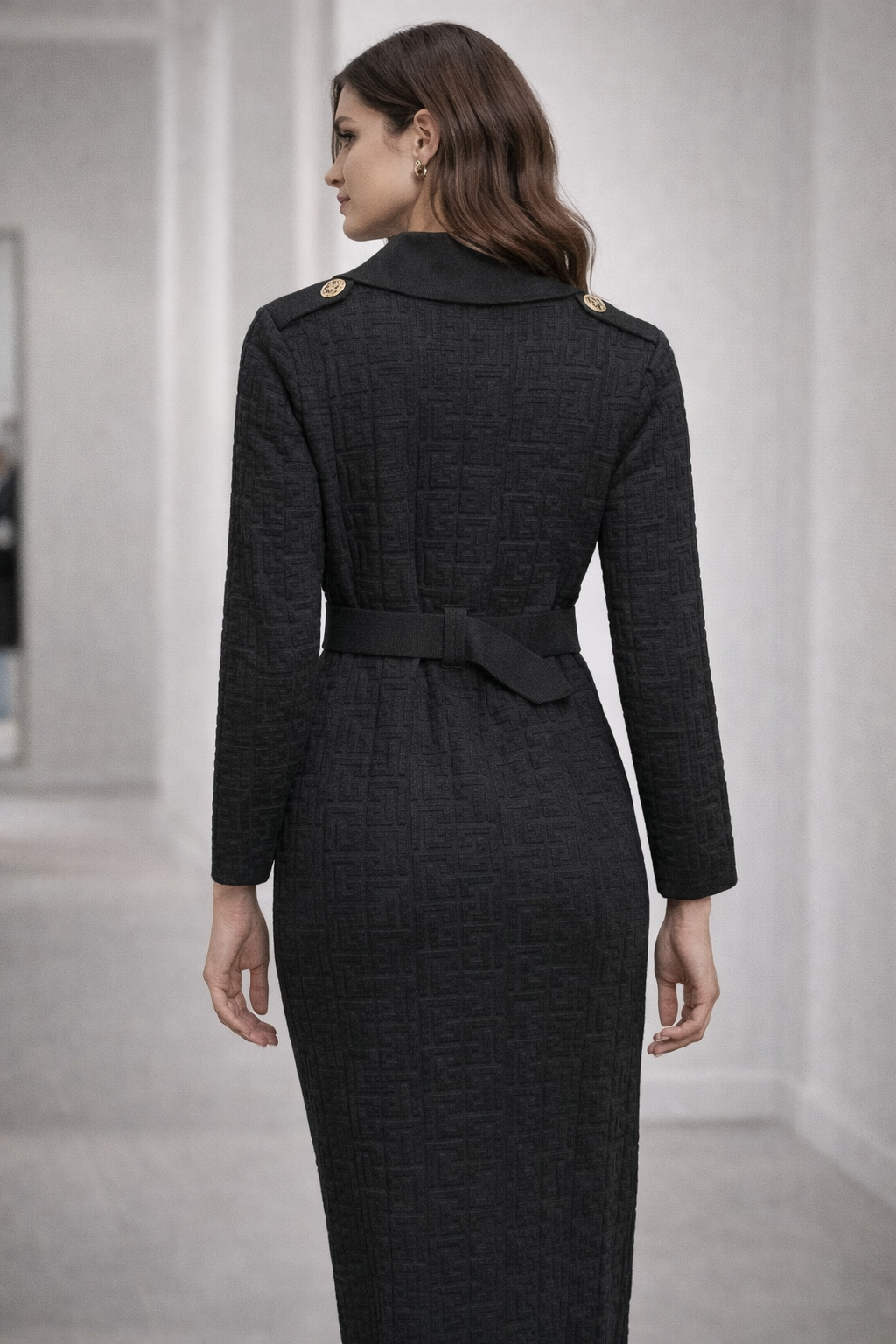 BLACK LUXE BELTED DRESS