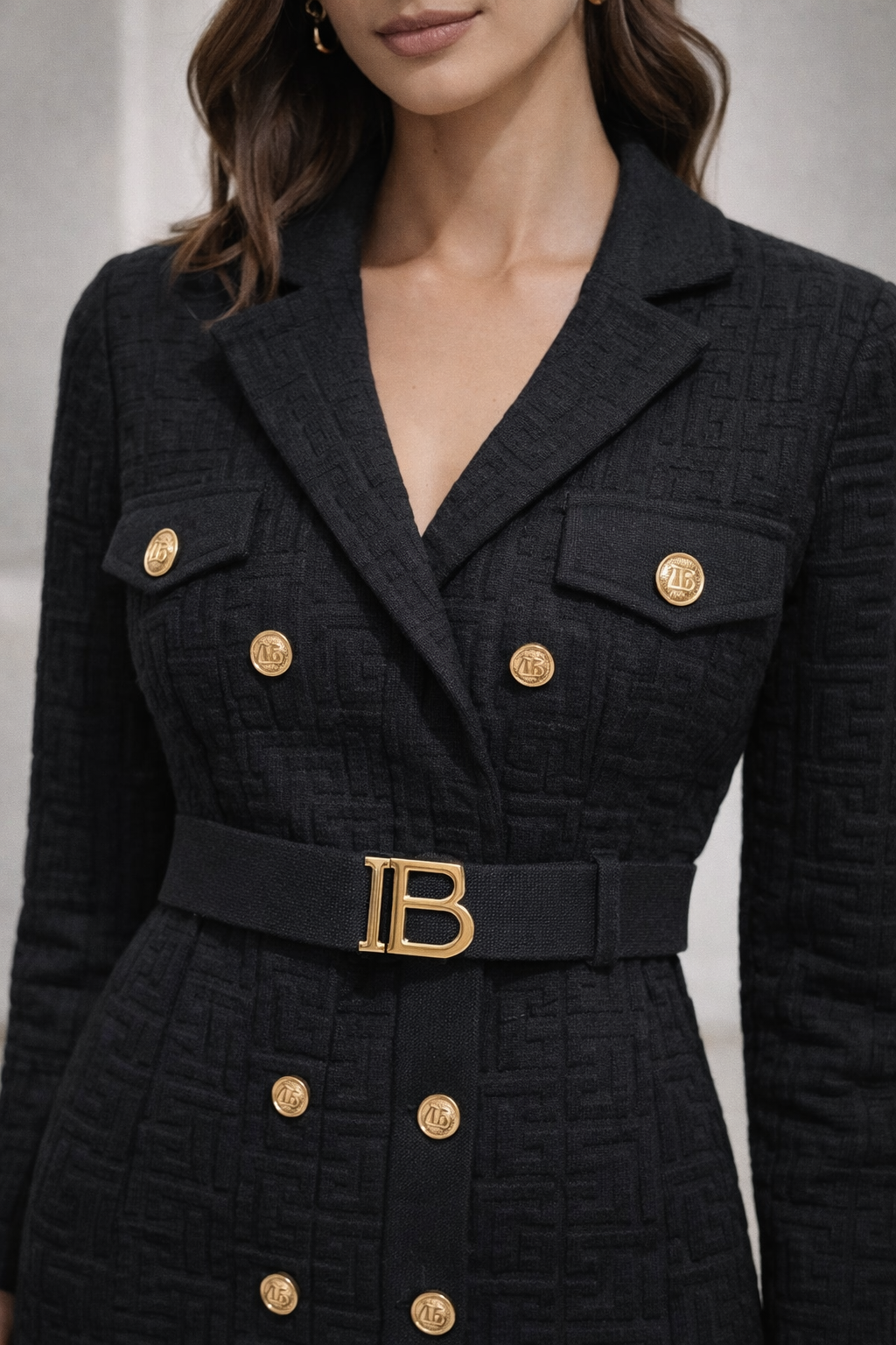 BLACK LUXE BELTED DRESS
